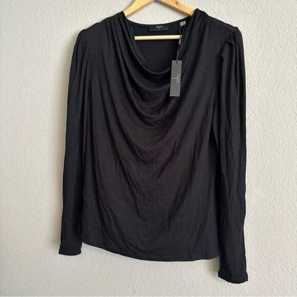 t tahari black long sleeves draped top Size medium - Picture 2 of 8